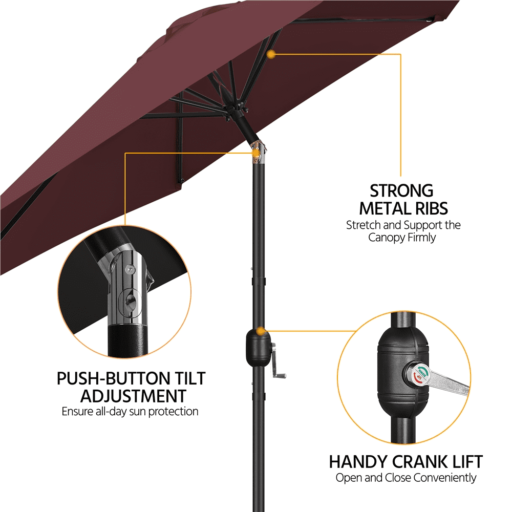 Renwick 9 Ft Outdoor Patio Umbrella with Push Button Tilt and Crank, Burgungy