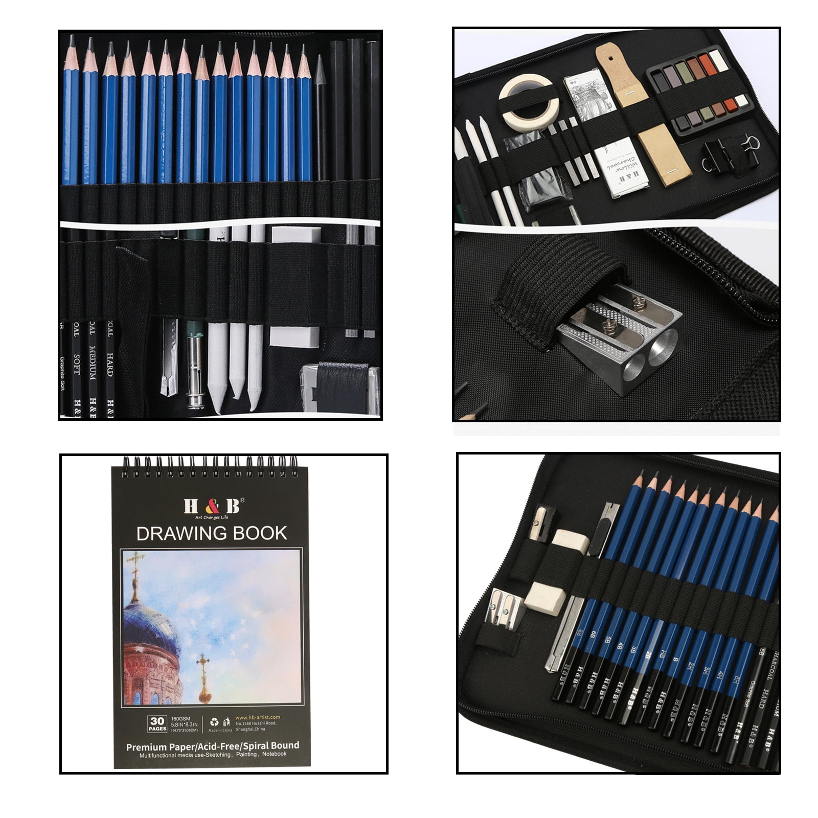 LUCYCAZ Drawing Pencil Kit Sketchbook with Charcoal Pencils and Sketch Pads Set Art Supplies with Drawing Pad in Carrying Case Travel Sketch Kit