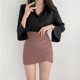 thumbnail image 3 of Falda ajustada marrón para mujer, minivestido de cintura alta, elástica, irregular, profesional, ajustada, temporada de otoño, 3 of 5