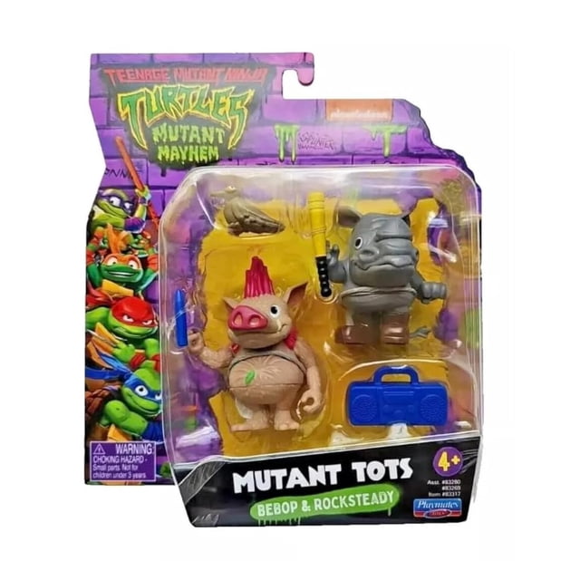 Juego de minifiguras de Tortugas Ninja mutantes adolescentes: Mutant Mayhem Bebop y Rocksteady Mutant Tots, paquete de 2
