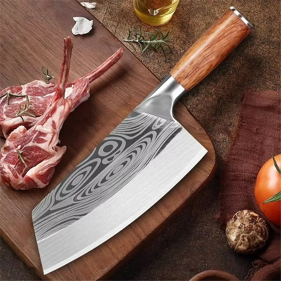 Cleaver Knife,8 Inch Butcher Knife for Meat Cutting Stainless Steel Kitchen Chef Bone Chopping Knife Laser Pattern Blade