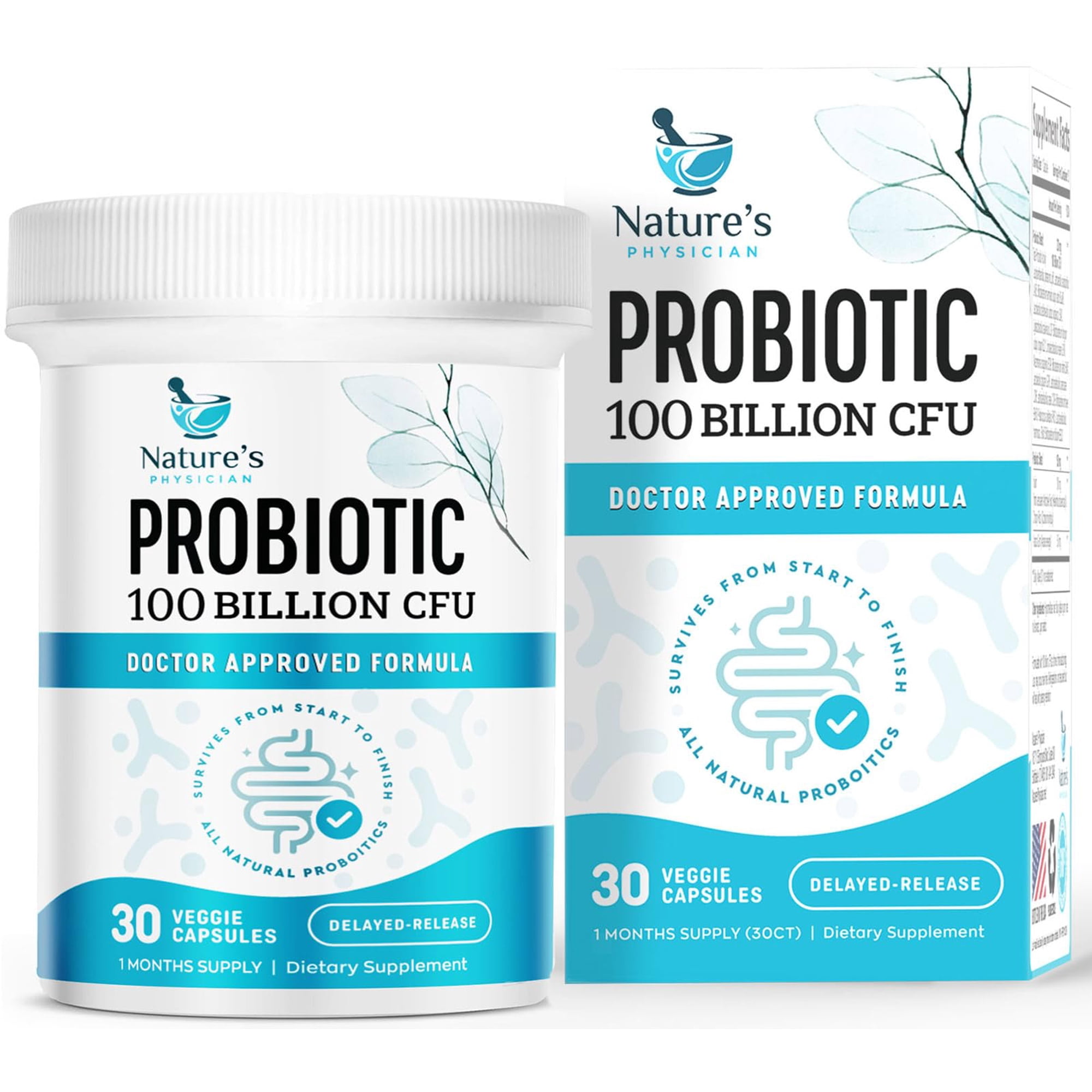 Nature's Physician Probiotics - 100 Billion CFU - 16 Strains + Prebiotics - Best Probiotic Supplement for Women & Men - Supports Immune, Digestive Health, Occasional Constipation & Gas - 30 Capsules