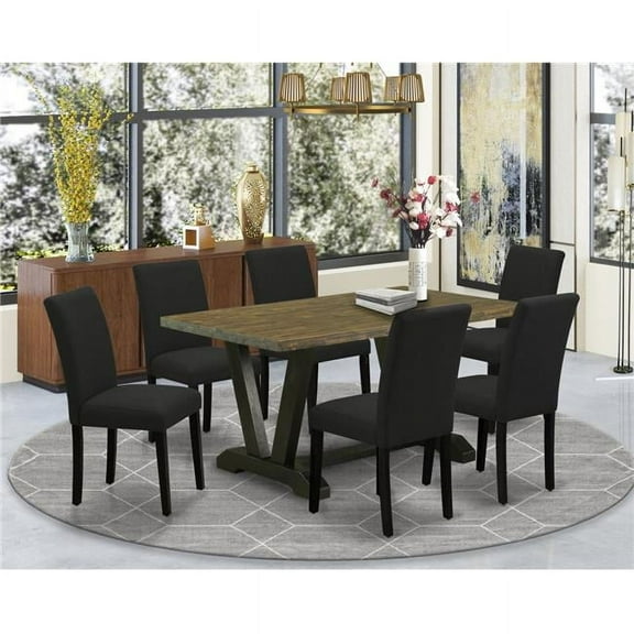 7 Piece V-Style Table & Chairs Dining Set - Black