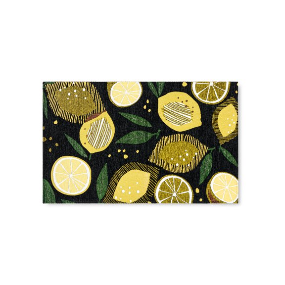 TOWN & COUNTRY LUXE Livie Fresh Lemon Everwash® Washable Multi-Use Decorative Rug, Kitchen Rug, Low-Profile Door Mat, Bedroom Rug and Dorm Room Rug with Non-Slip Backing, Black, 24"x40"