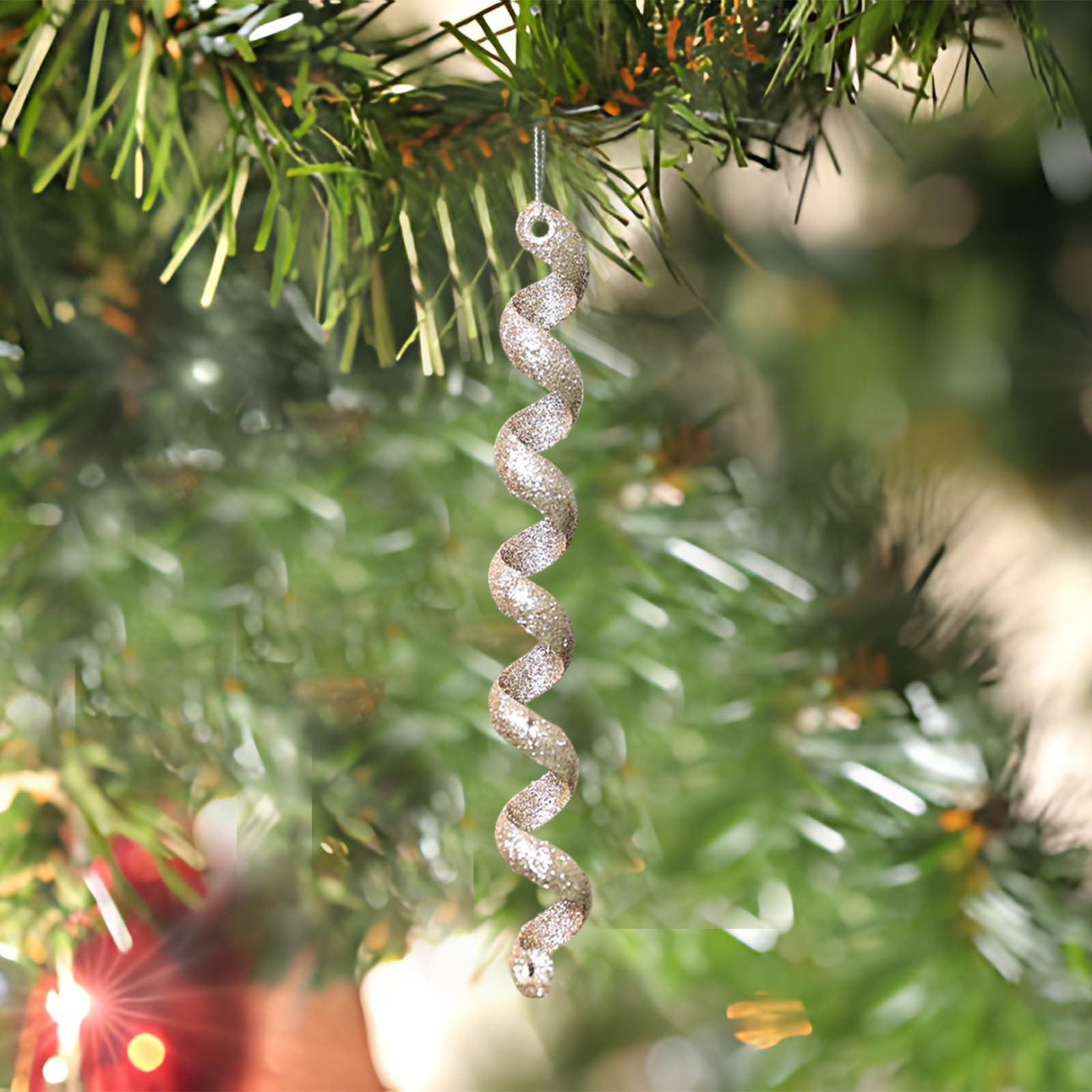 SLYNSHome 4Pcs Christmas Tree Twisted Icicle Ornament,7.8 Inch Xmas Icicle Hanging Set of 4pcs Glitter Icicle Pendant for Christmas Tree Holiday Party Wedding decoration (Rose Gold)