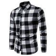 thumbnail image 3 of Men Stylish Warm Plaid Shirts Flannel Long Sleeve Formal Shirt Work Top, 3 of 4