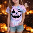 thumbnail image 2 of KPOPLK Girls Halloween T Shirt Cute Tie Dye Graphic Short Sleeve Crew Neck Kids Fall Party Top Size 12-13 Years,Light Purple, 2 of 5