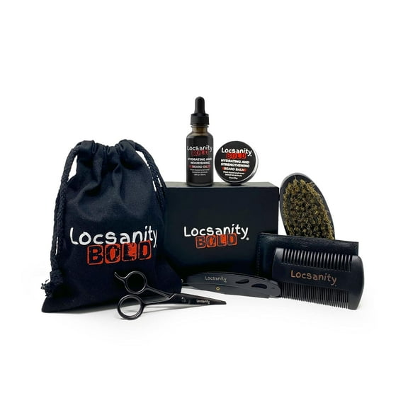 Locsanity Beard Kit for Men, Complete Beard Grooming and Growth Set with Oil and Balm Conditioner