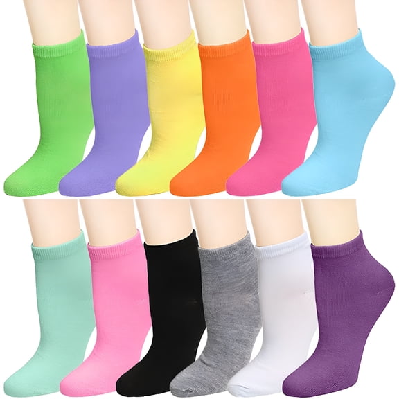 TELOLY 12 Pairs Assorted Colors Women Novelty Ankle Socks Cute Ankle Socks for Women - Plain
