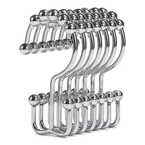 Shower Curtain Hooks,Goowin Shower Curtain Rings,Stainless Steel Shower Curtain Hooks Rust Proof Free Sliding Double Shower Hooks for Curtain,Shower Curtains & Liners (Chrome)
