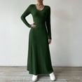 thumbnail image 2 of 2025 Women's Fashion Trendy Fall Long Sleeve Dresses Ruched Flowy Elegant Modest Solid Color Casual Beach Maxi Dress With Pockets, 2 of 2