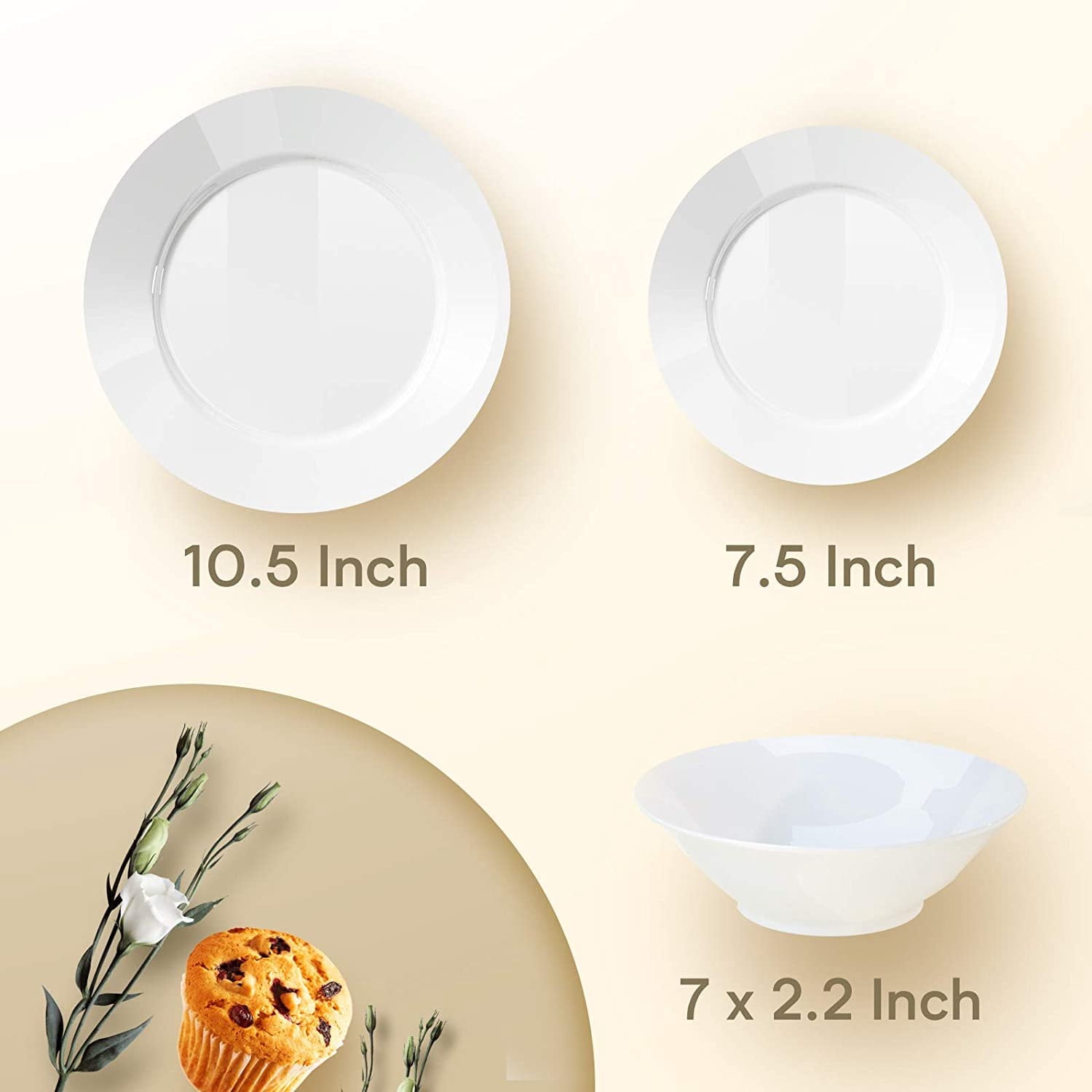 HadinEEon Porcelain Dinnerware Set, 18-Piece Plates and Bowls Set & 20-Piece Silverware Set, Kitchen Dinner Set for 6, Silverware Set for 4, with Dinner Plate, Dessert Plate, Salad Bowl and Silverware