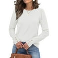 thumbnail image 2 of Ronuti 2025 Autumn Women's Round Neck Long Sleeve Button Sleeve Casual Loose Knitted Solid Color Soft Round Neck Sweater Top, 2 of 5