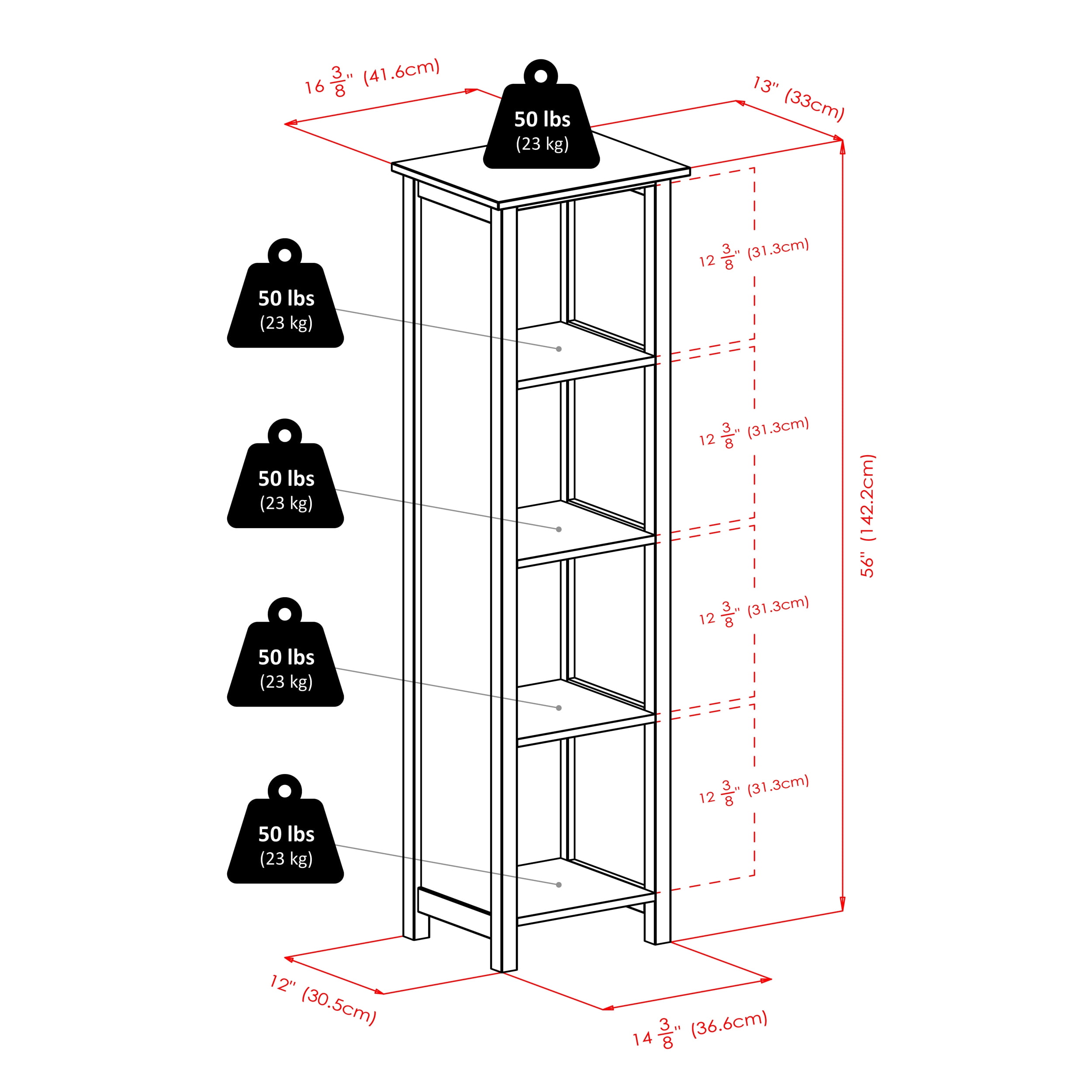 Winsome Wood Milan 4-Section Tall Storage Shelf, Narrow, Walnut Finish