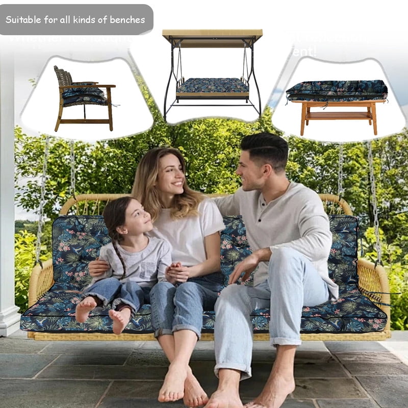 Swing Cushions 3 Seater Replacement, Waterproof Porch Swing Cushions, Thicken 5" Bench Cushions for Outdoor Furniture With Backrest , Patio Loveseat Sofa Pads（hummingbird,40*55in）