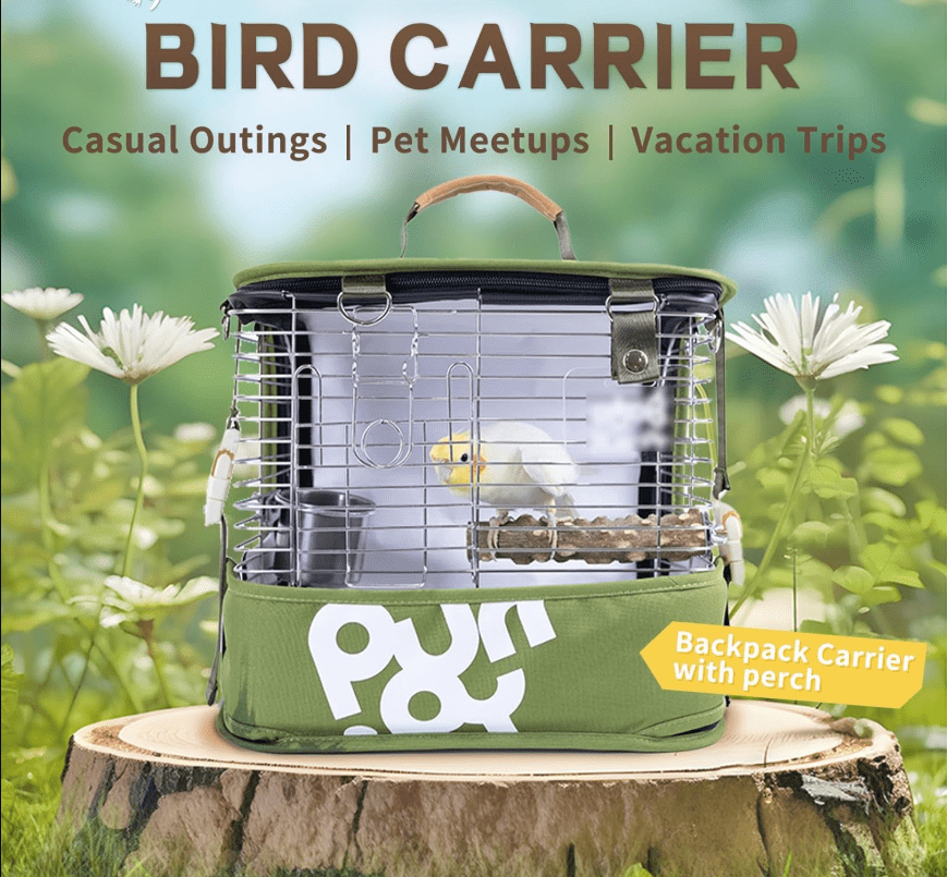 Bird Carrier Travel Cage 12in Small Bird Cage 4 in 1 Bird Backpack with Perch Parakeet Cage Durable Stainless Steel Frame Breathable & Portable, for Green Cheek, Cockatiel, Parrot