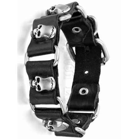 Brown Leather Strap Jewelry - 15mm Wide Fashion Jewelry Black / Brown Leather Bracelet Men Skulls Buckle Strap Boys Gift 9.6 inch pulseira masculina couro