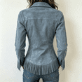 thumbnail image 4 of Boho Jackets for Women Long Sleeve Western Fringe Shacket Suede Barn Jackets, L, 4 of 5