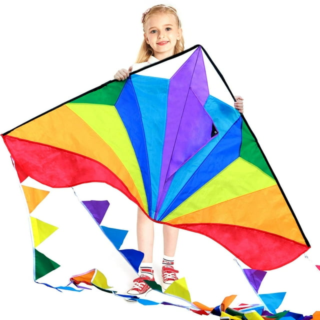 Cometa Delta Grande para niños y Adultos Cometa Extremadamente fácil de Volar para Viajes a la Playa Línea de Cuerda incluida con Cola de Colores Coloridos Perfecta para Principiantes