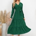 thumbnail image 2 of Spring Savings Clearance Lindreshi Fall Dresses for Women 2023 Homecoming Dresses Women's Fashion Long Sleeve Print V-Neck Ladies Holiday Outing Long Dress, 2 of 8