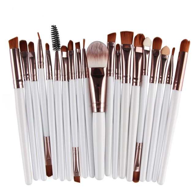 Graflsoa MAANGE 20-Piece Professional Makeup Brush Set with White Handle & Coffee Tube, Soft Fiber Brushes for All Skin Types, Travel-Friendly Beauty Tools