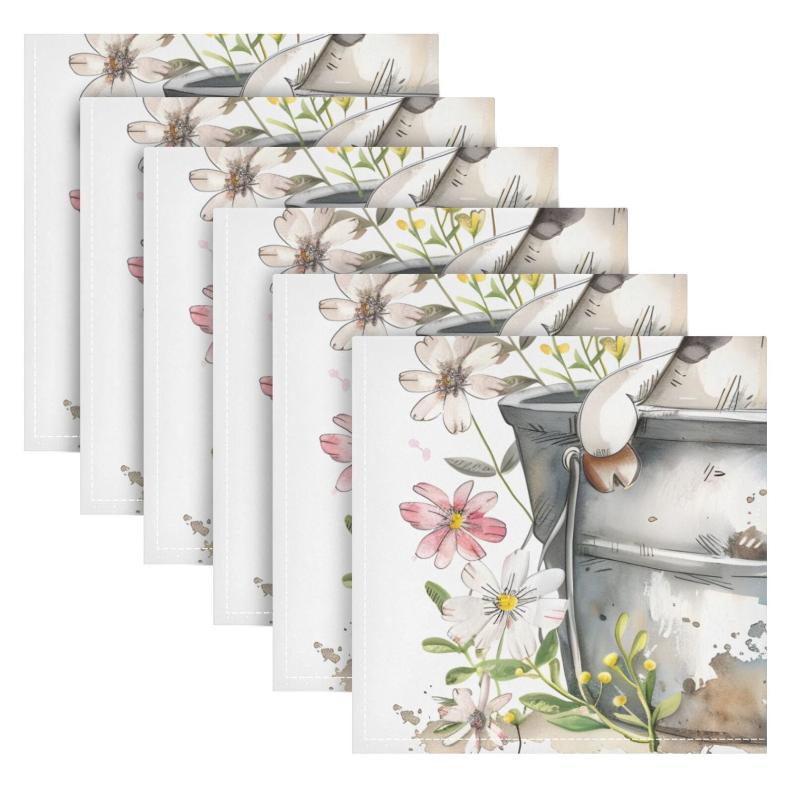 JSTEL Cute Baby Cow Daisy Cloth Napkins Set of 6, 20x20 Inch Washable and Reusable Napkin for Decoupage Dinner Party Everyday Use