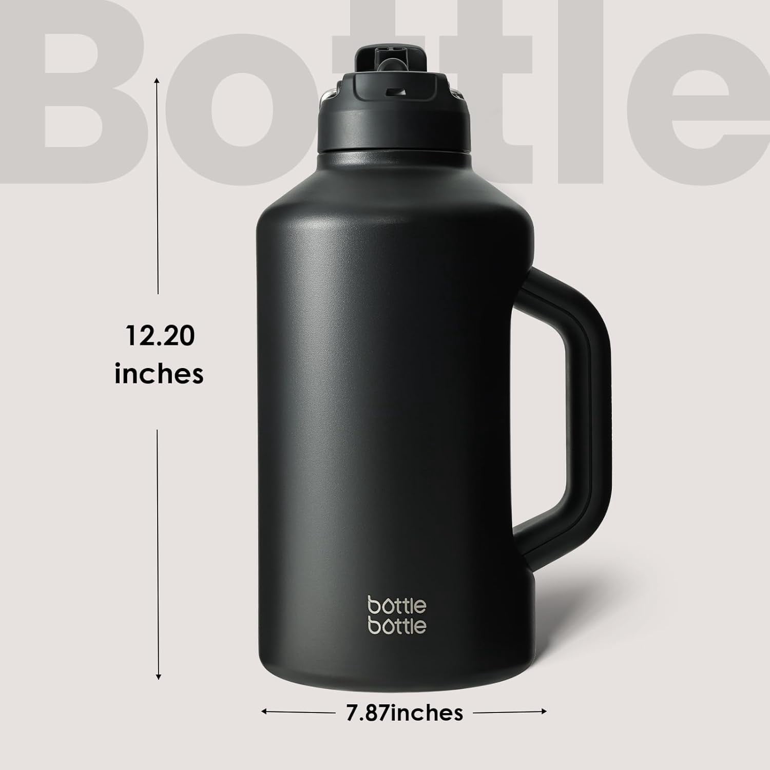 BOTTLE BOTTLE Insulated Water Bottle 64 oz with Straw handle and Dual-use Lid Half Gallon Jug Stainless Steel Water Bottle for Sports Black