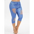 thumbnail image 1 of Plus 3D Tamaño Imprimir Rasgado recortada Jeggings Rosegal Leggings de talla grande, 1 of 5