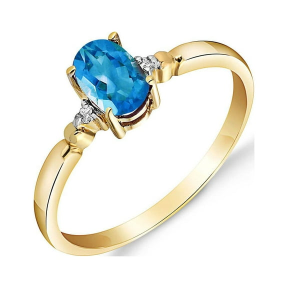 Galaxy Gold GG 14K Yellow Gold 0.46 Carat Natural Diamonds and Oval-Shaped Blue Topaz Ring - December Birthstone - Courage & Clarity - Sizes 5.5 to 11 - Fine Jewelry for Women