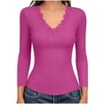 thumbnail image 7 of Ribbed Long Sleeve T Shirts for Womens Slim-fit Sexy Lace V Neck Blouses Stretchy Fitted Outdoor Y13K Tops, 7 of 7