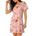 thumbnail image 2 of Fuzoiu Pink Cockatoo Birds Print Women Nightgowns, Soft Comfy Lightweight Short Sleeves Sleepwear,Crew Neck Loungewear, 2 of 6