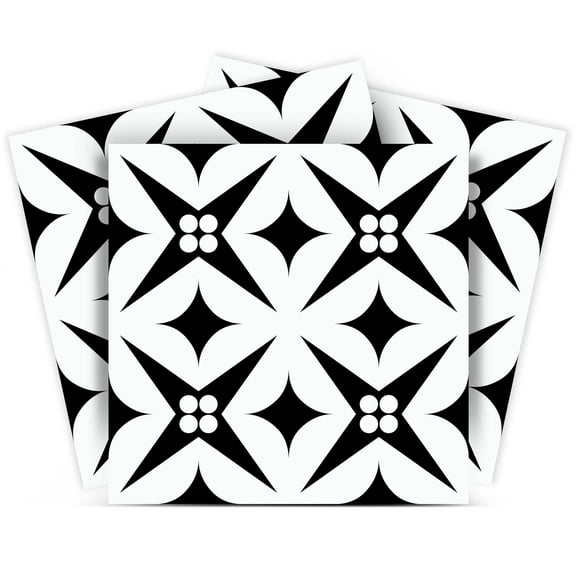Mi Alma Floral Black Tile Stickers - Removable Vinyl 4x4, 24 pcs