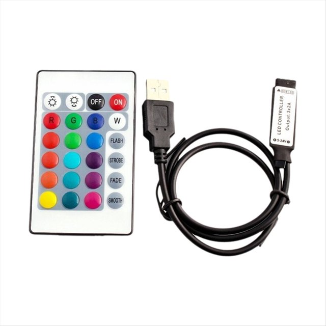 Controlador RGB DC5V USB 5V 24 Teclas RF Control Remoto Inalámbrico para Luces de Cinta COB SMD 3528 5050 RGB