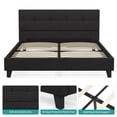 thumbnail image 4 of Mecor Upholstered Linen Platform Queen Size Bed Metal Frame - with Solid Wood Slats Support - Square Stitched Headboard - Black, Queen, 4 of 8