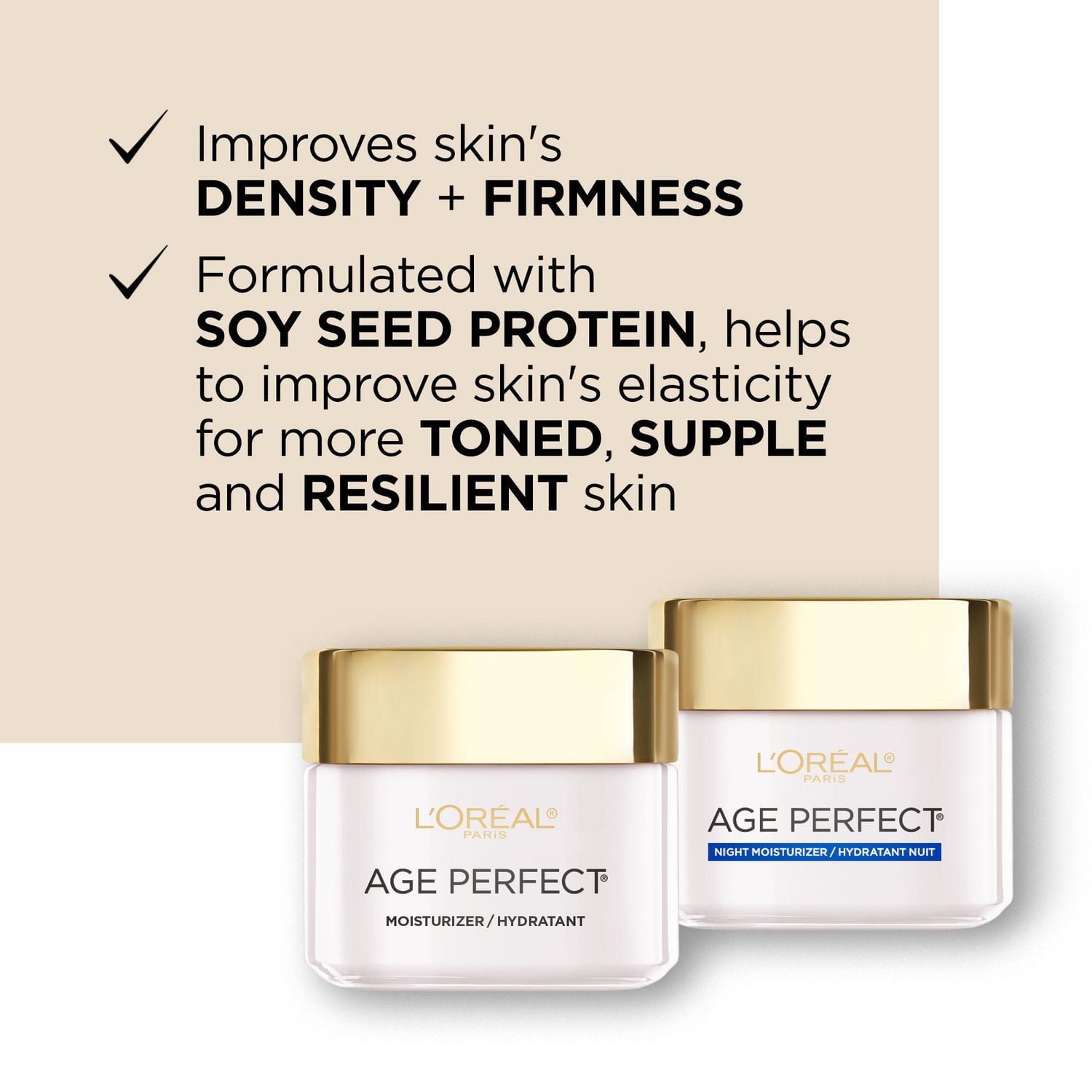 L'Oréal Paris Age Perfect Anti-Sagging Anti-Age Spot Kit Jour et Nuit avec protéines de graines de soya, anti-âge, 2x75 ml