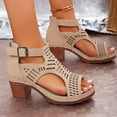 thumbnail image 4 of HWRETIE Oversized Fish Mouth Sandals - Hollow Cutout High Heels With Thick Platform,Wide Fit Summer Party Shoes For Women Beige/36, 4 of 9