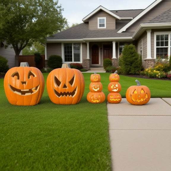 DUNCHATY Halloween Pumpkin Lights Set of 5, Waterproof LED Jack-o-Lanterns for Indoor/Outdoor Party Decor (20"+21"+14"+15"+10")