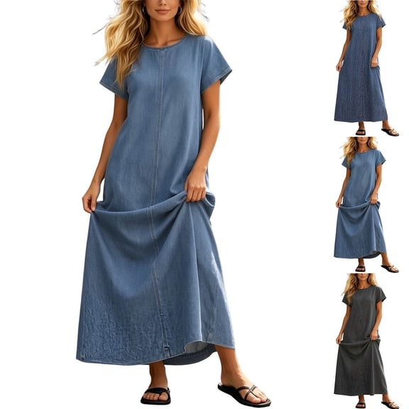 YuXingFu Womens Plus Size Cotton Dresses Maxi V-Neck Plus Size Womens Dress Short Sleeve Classic Bohemian Style Long Casual Summer Green S