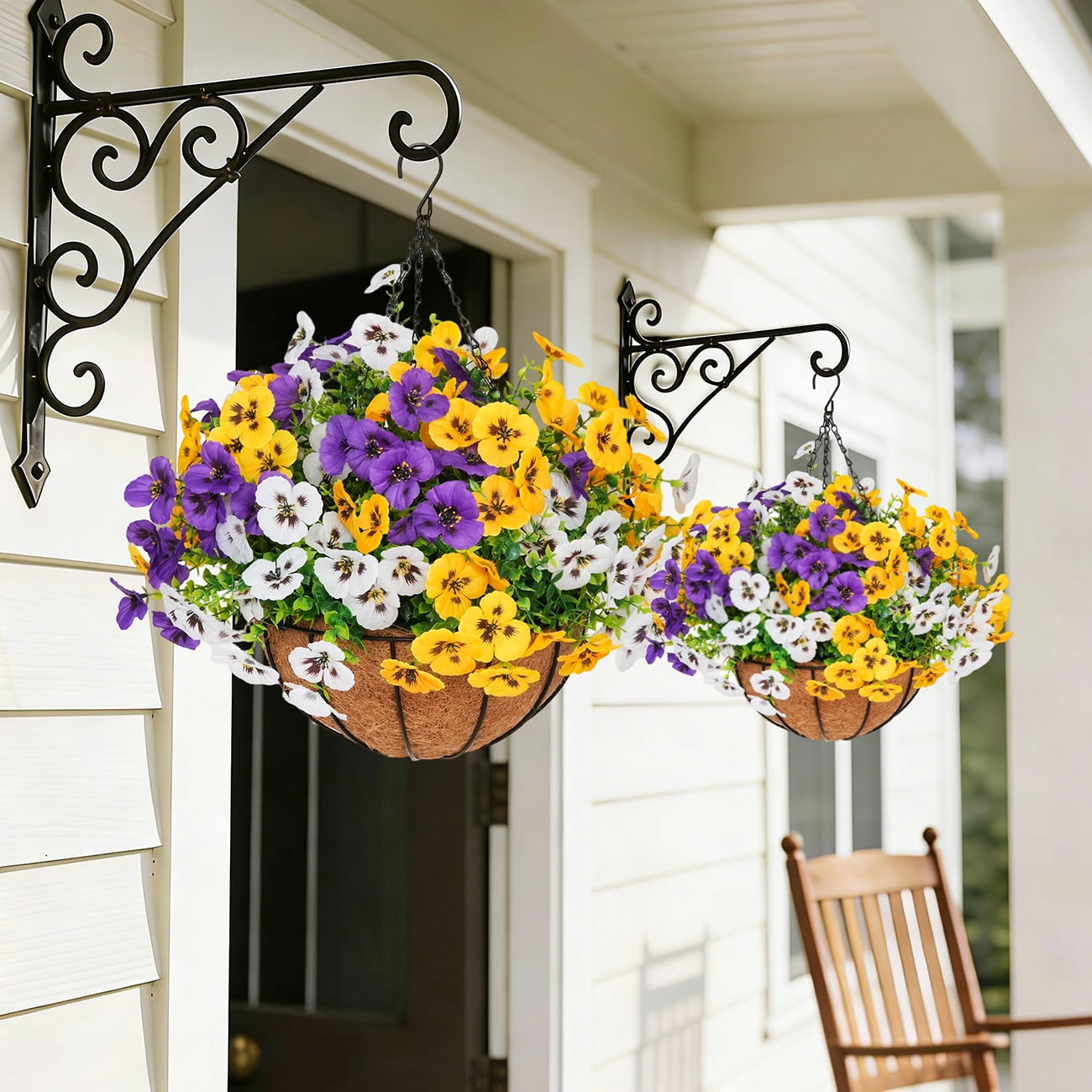 Artificial Hanging Flowers, 24 Pcs Set of Simulated Three Violet Flower Plants, with Coconut Shell Lined Basket, Suitable for Indoor and Outdoor Home and Outdoor Garden Decoration in Spring and Summ