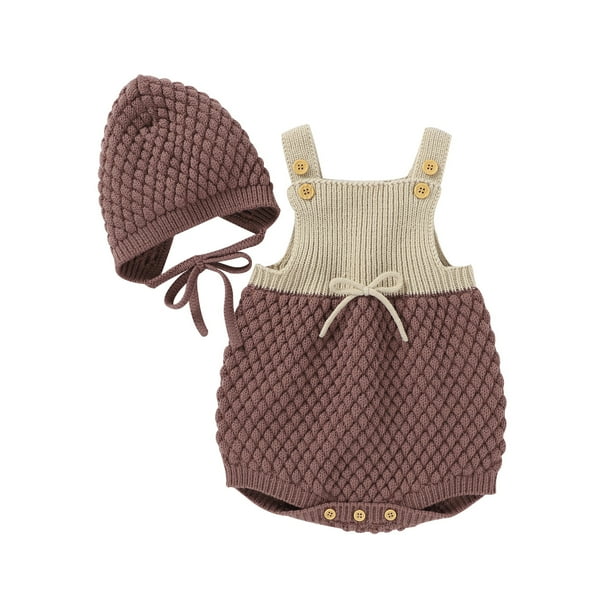 Fashionable Infant Knitted Romper Set Baby Boys Girls Summer Autumn Simple Style Color Matching Sleeveless Suspender Jumpsuit Solid Color Hat Kit Walmart Com