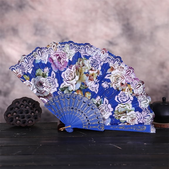 Weloille Folding Fan in Hand Chinese Style Dance Wedding Party Lace Silk Folding Hand Flower Fan