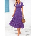 thumbnail image 4 of Vestido MASCOMODA con cuello en V, manga abullonada, estampado a cuadros azul y rosa, talla M, 4 of 7