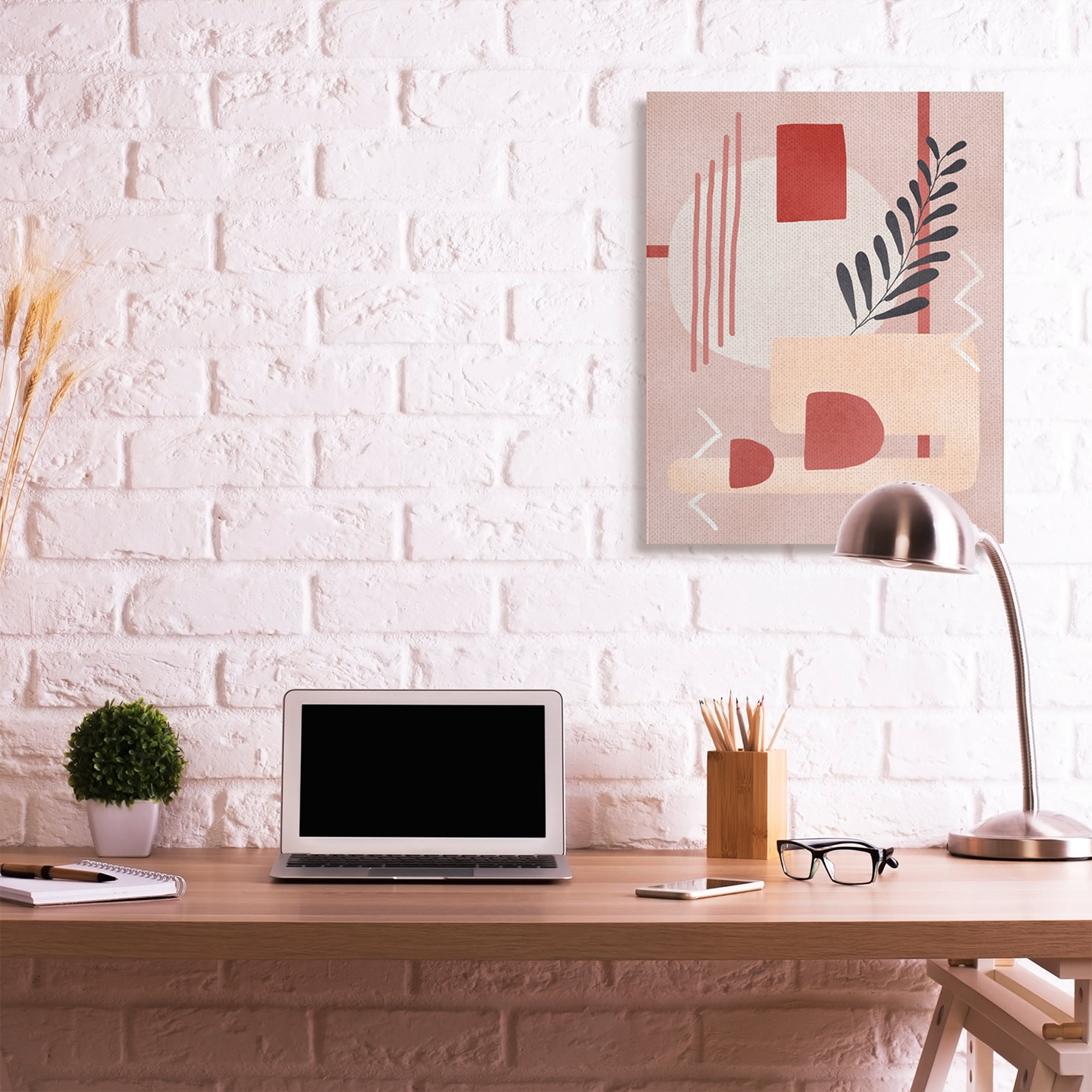 Stupell Industries Warm Abstract Shapes Red Pop Plant Detail Canvas Wall Art by Ziwei Li