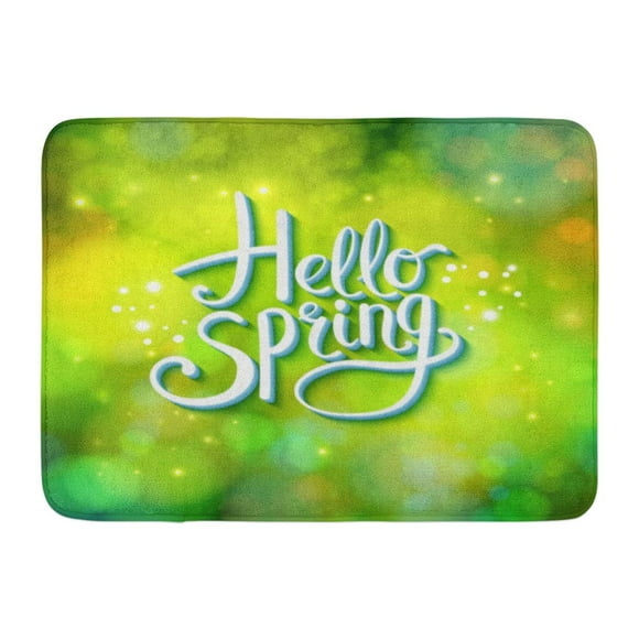 YUSDECOR Blur Beauty Hello Spring Sparkling Green Design with Abstract and Flowing Text in Format Bio Bokeh Rug Doormat Bath Mat 23.6x15.7 inch