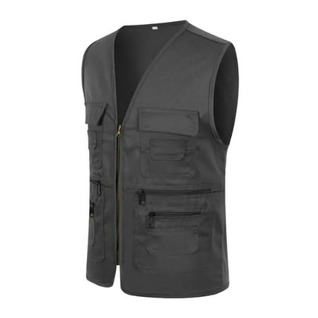 Men's Fishing Vest Summer Outdoor Work Safari Travel Photo Vest with Multi Pockets Black 3XL