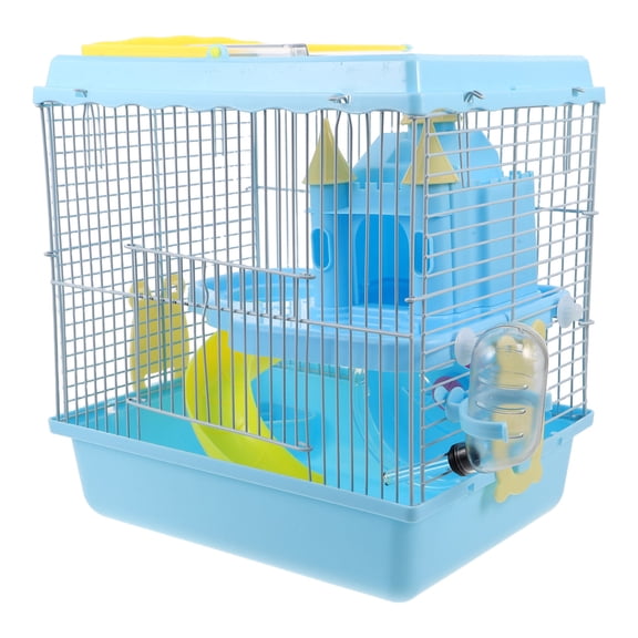 Uonlytech Multilayer Sky Blue Hamster Castle Cage with Running Wheel Slide and Water Bottle for Easy Feeding
