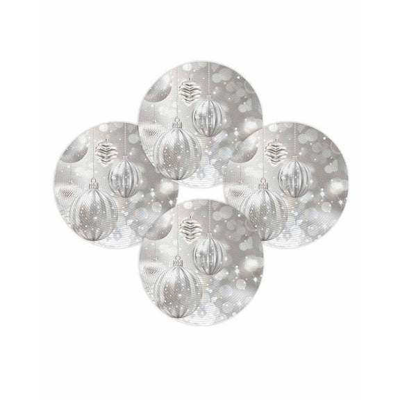 Christmas Round Placemats Set of 4 Silver Xmas Ball Place Mats Washable Woven Placemat Snowflakes Circle Braided Table Mat for Kitchen Dining Table Party Home Decor 15 Inch
