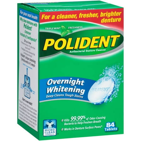 Polident Overnight Whitening Antibacterial Denture Cleanser Effervescent Tablets, 84 ct