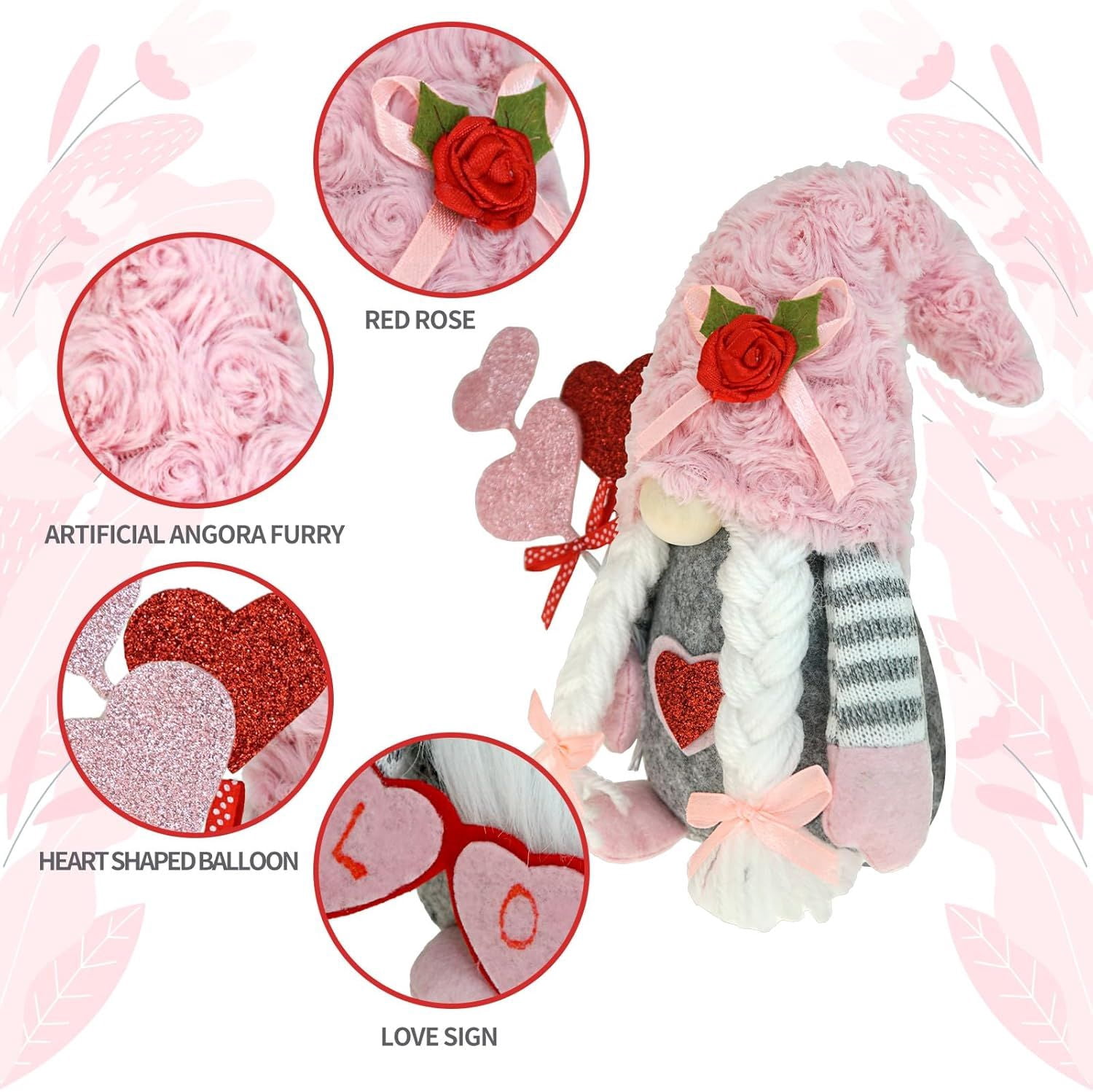 Valentine Gnomes Decorations for Home Valentines Day Tiered Tray Decor Pink Valentine Gnomes Plush Scandinavian Tomte Elf Holiday Gnomes Ornaments Valentines Day Gifts