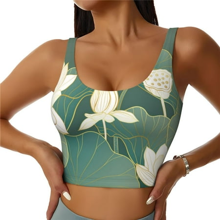 Adobk Lotus Golden Line Print Sports Bras for Women Longline Workout Crop Tank Tops Padded with Built in Shelf Padded Sports Bra-XX-Large